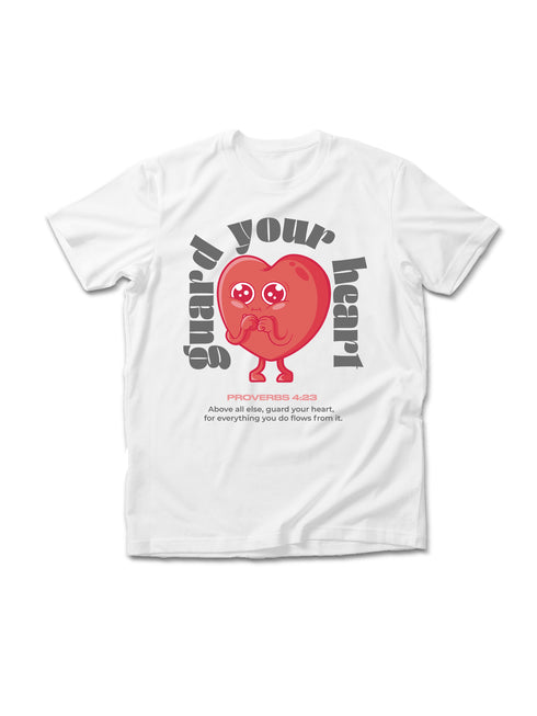 Guard Your Heart, White Tee Front - Christian T Shirts